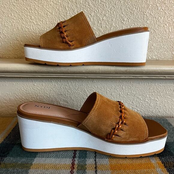 NYDJ Women's Rory Wedge Sandals Size 10 Suede Platform Slip On Boho Braided - Picture 9 of 13